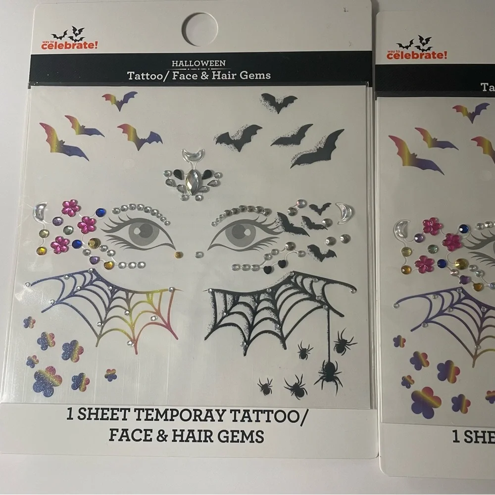 Way to Celebrate Halloween Temporary Tattoo / Hair & Face Gem Set - Picture 2 of 3